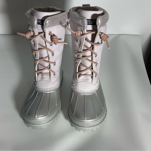 Sperry Kid’s Trailboard Boot Pink Shaft Laces Silver Upper Rubber Sole Zipper 3M - Picture 14 of 14